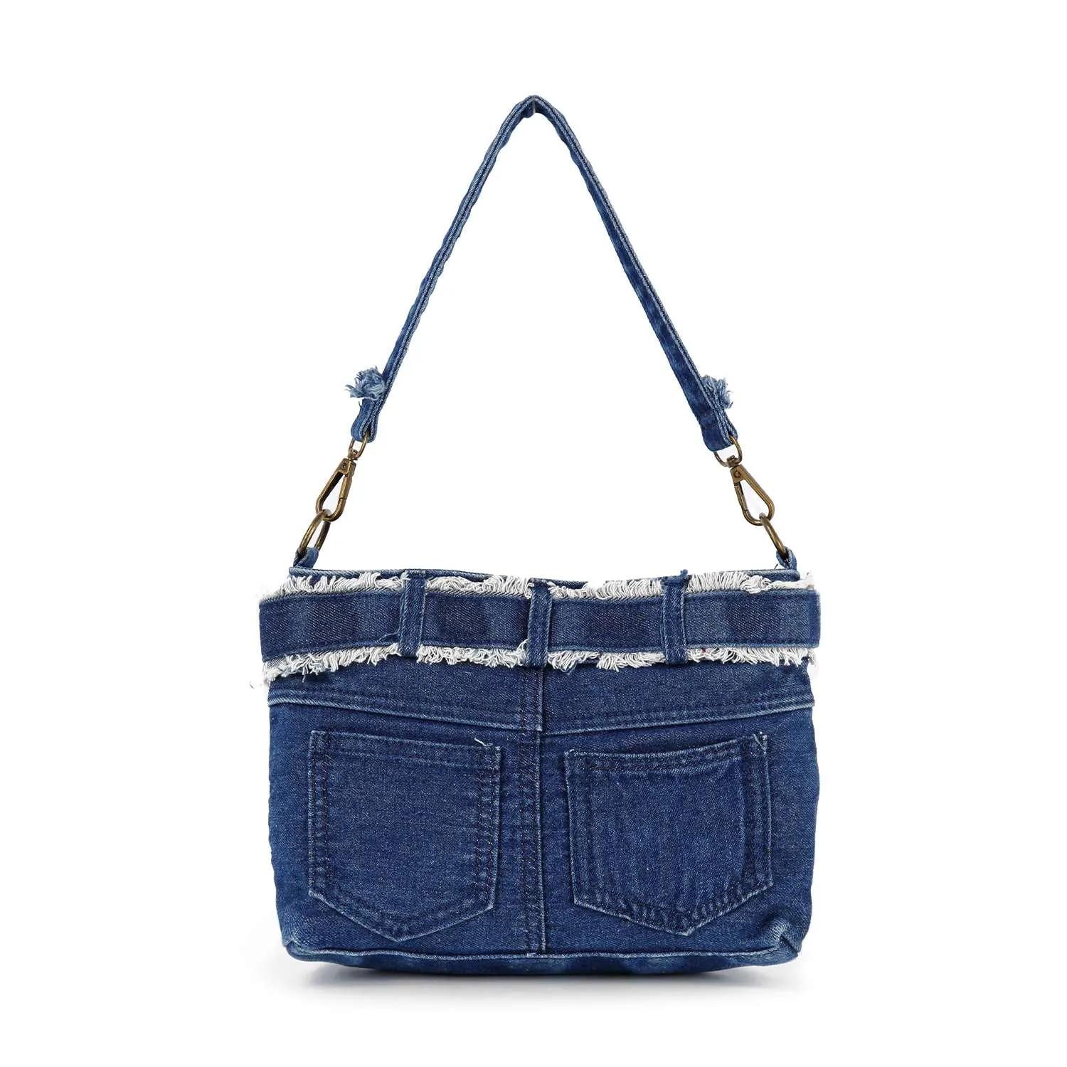 Belted Denim Hobo Handbag