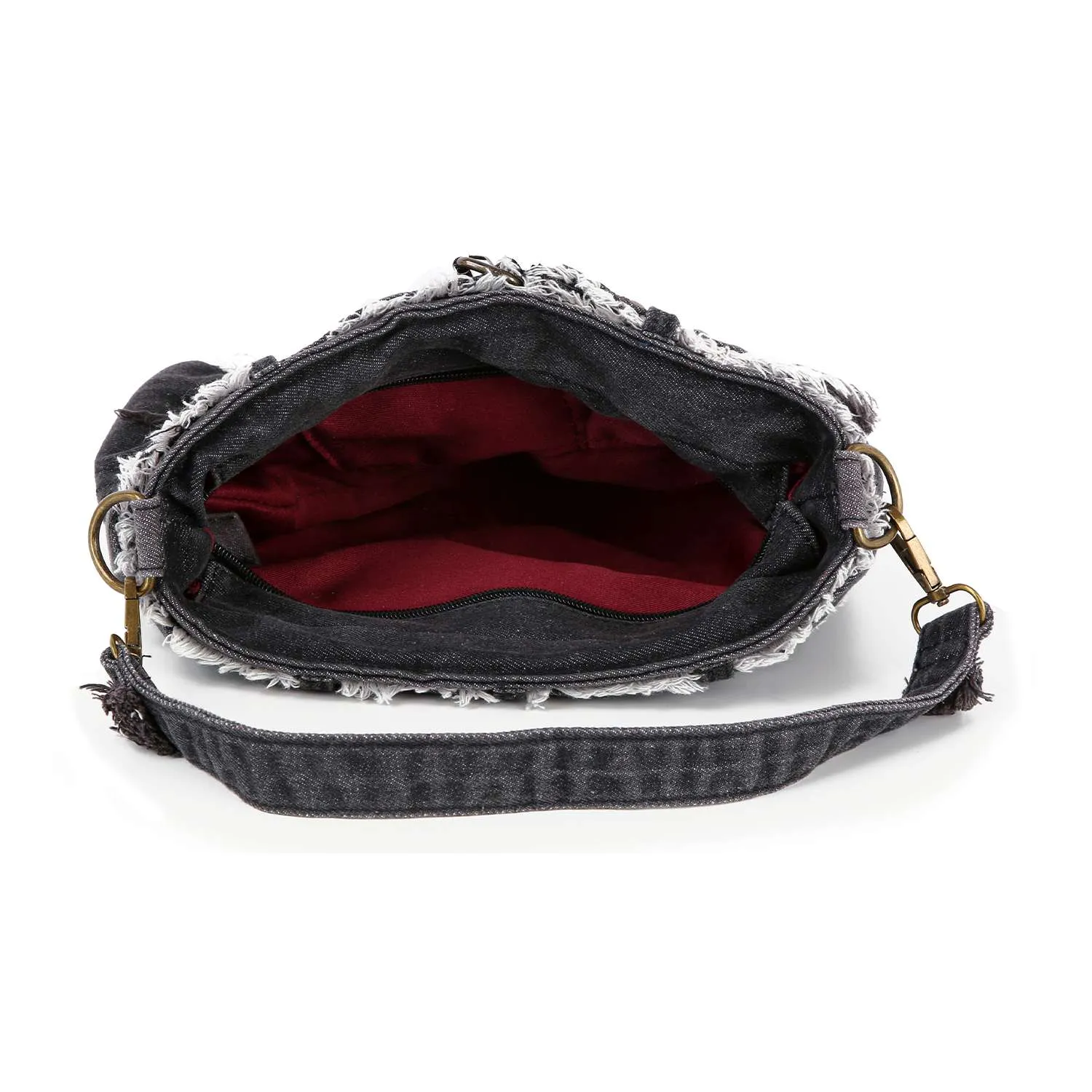 Belted Denim Hobo Handbag