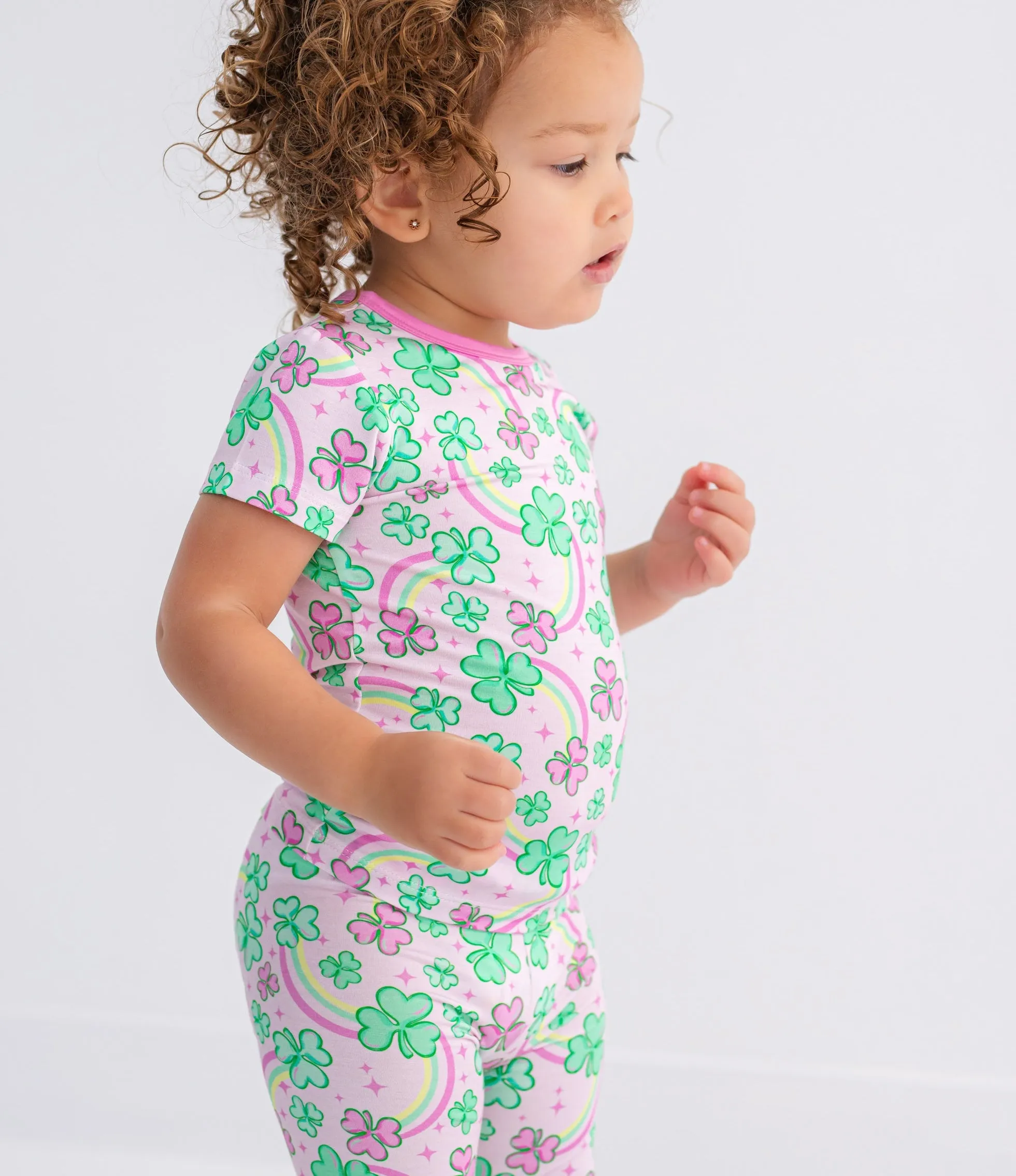 Birdie Bean Bridgett St. Patrick's Day Pink Clovers 2-piece Kids Pajamas