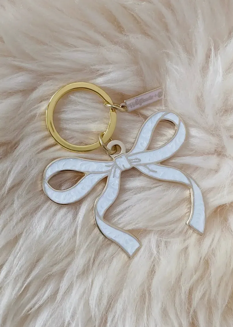 Bow Keychain in Pearlized White