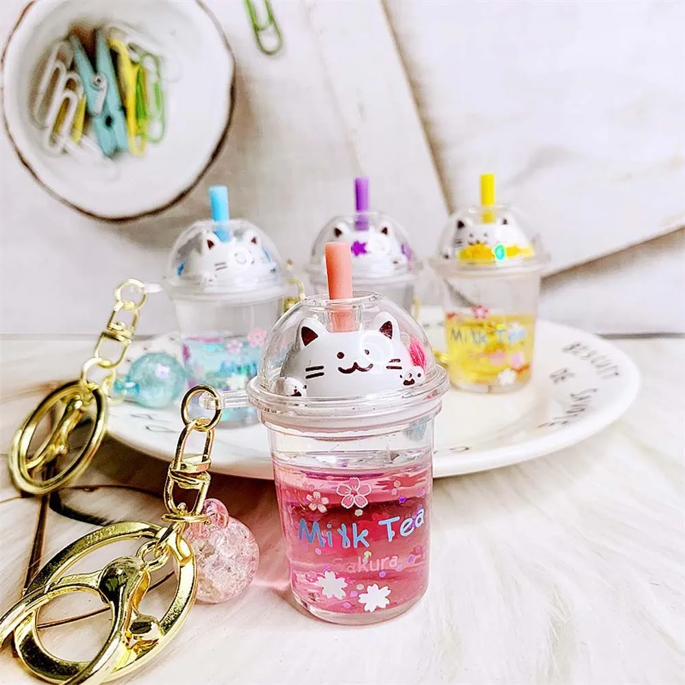 Bubble Tea Boba Cat Liquid Keychain