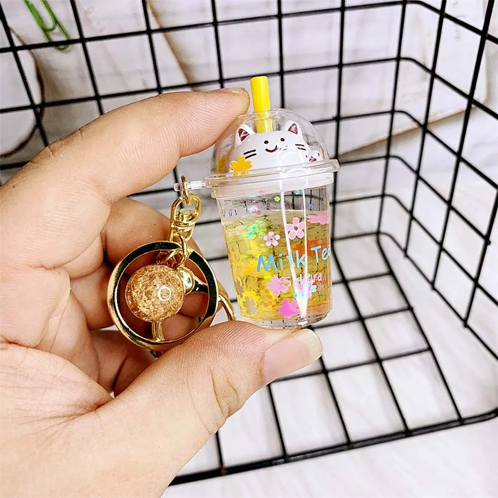 Bubble Tea Boba Cat Liquid Keychain