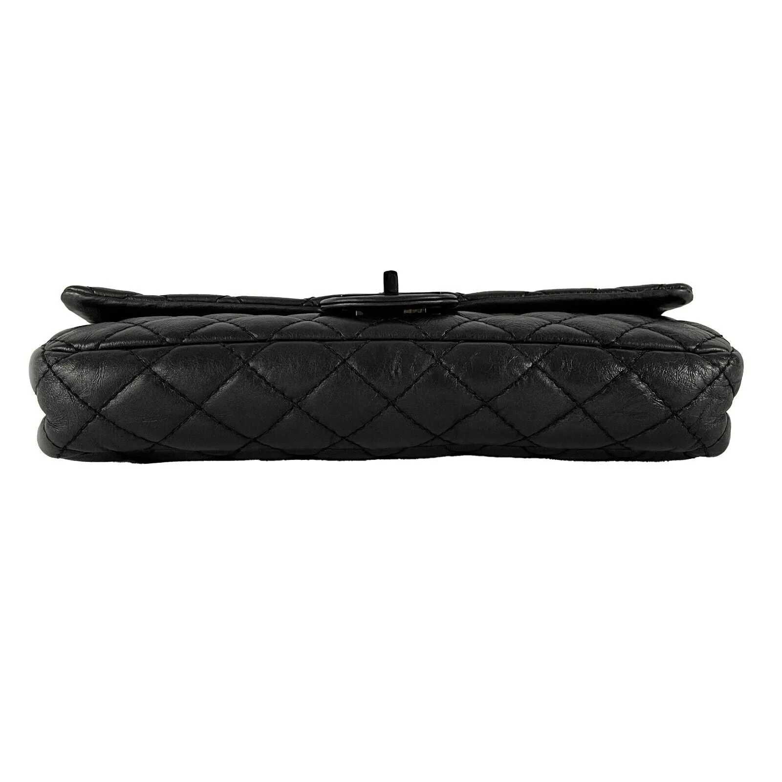 CHANEL - Reissue Glazed Calfskin Clutch Medium Charcoal Black Shoulder / Crossbo
