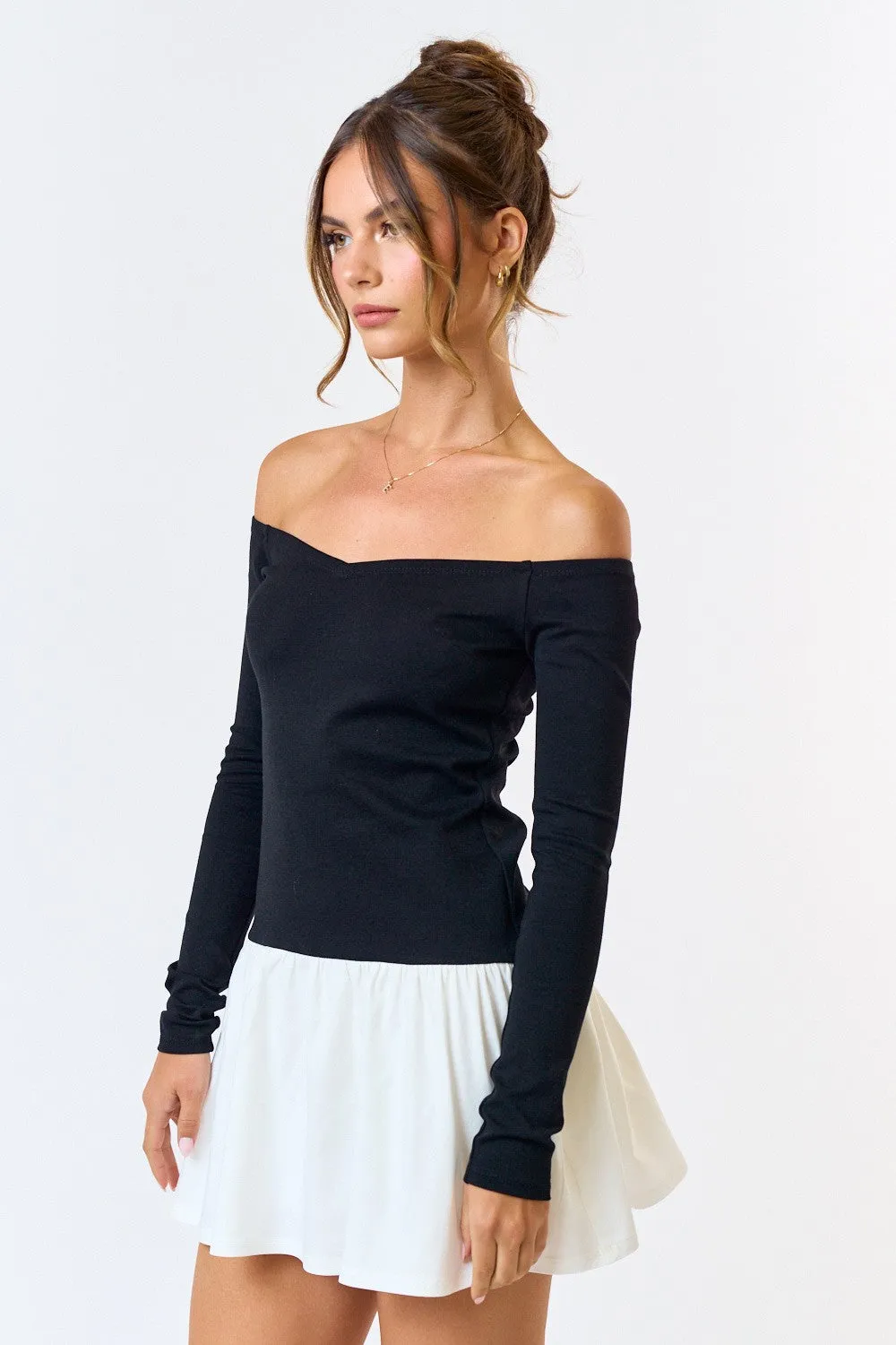 Cheyanne Off The Shoulder Drop Waist Mini Dress Black