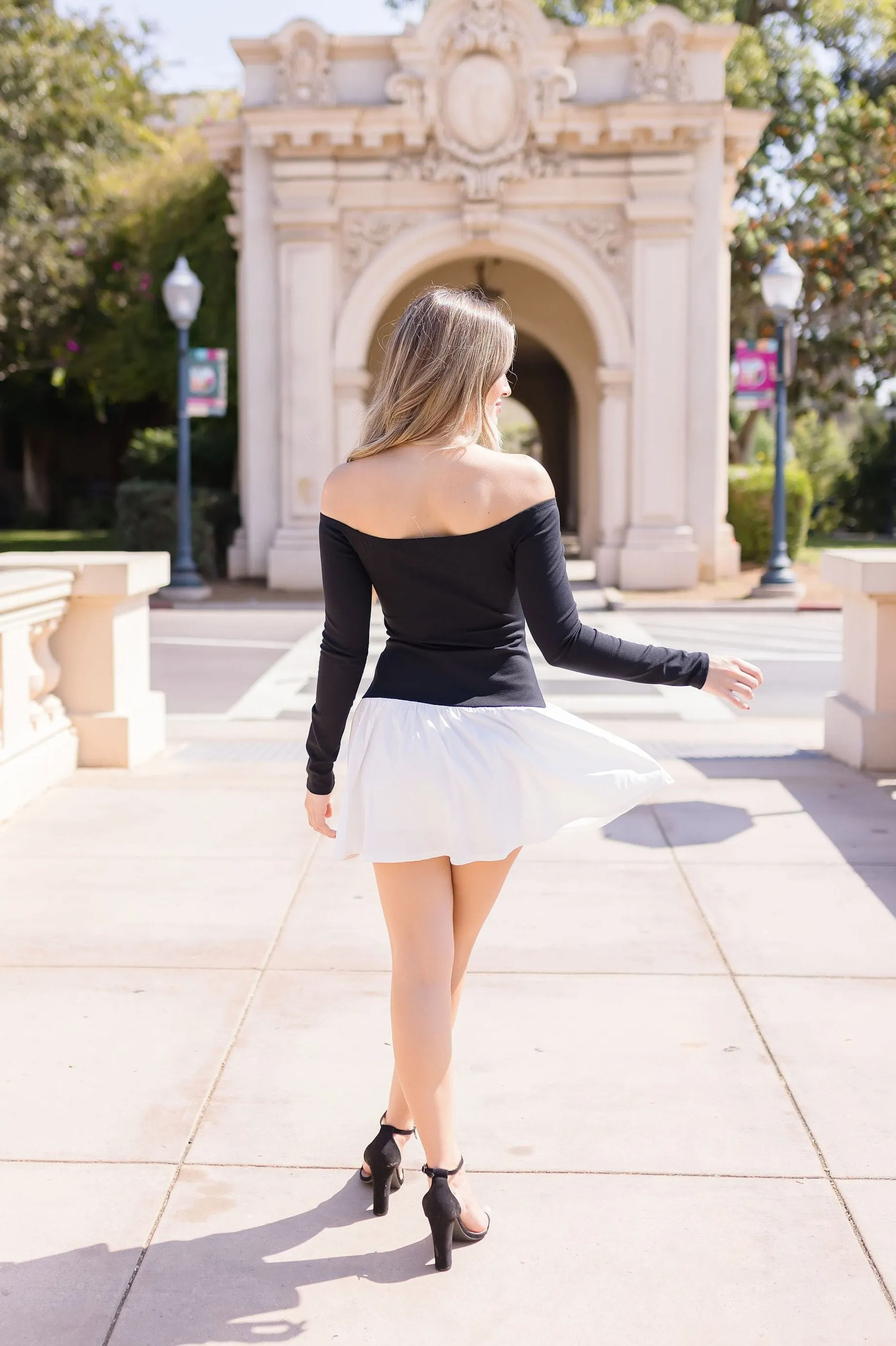 Cheyanne Off The Shoulder Drop Waist Mini Dress Black
