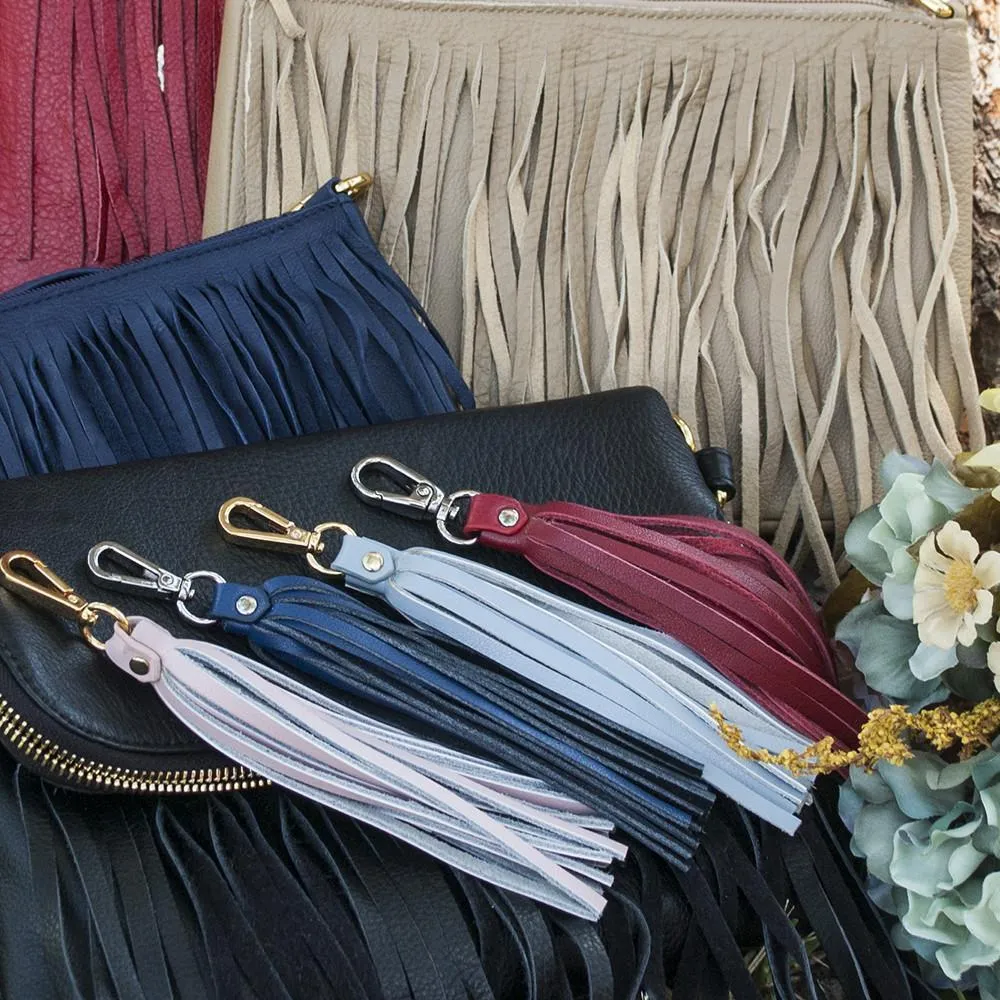 ClaudiaG Fringe Power Leather Bag Charm-Cab/Gold