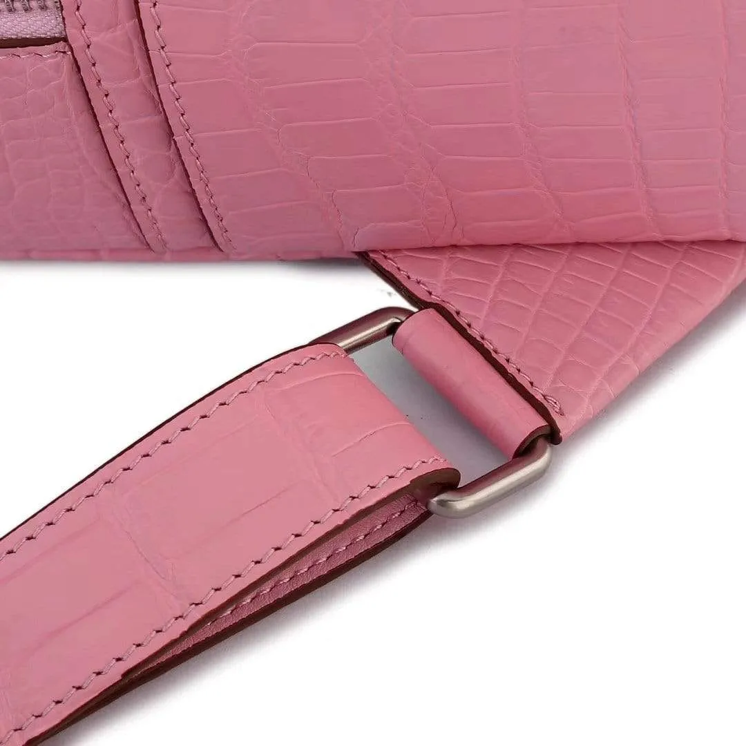 Crocodile Leather Backpack  Pink For Women