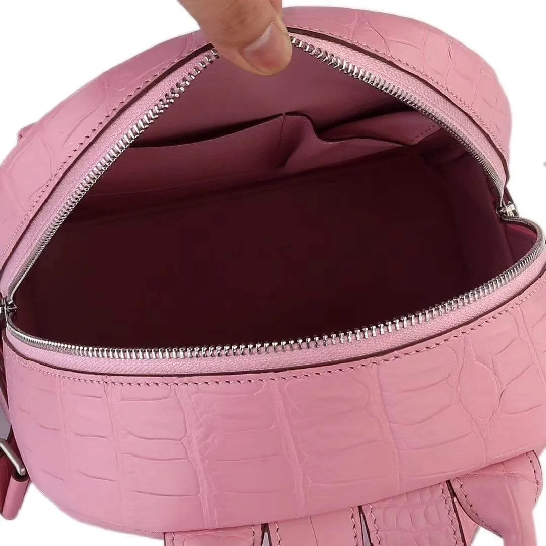Crocodile Leather Backpack  Pink For Women
