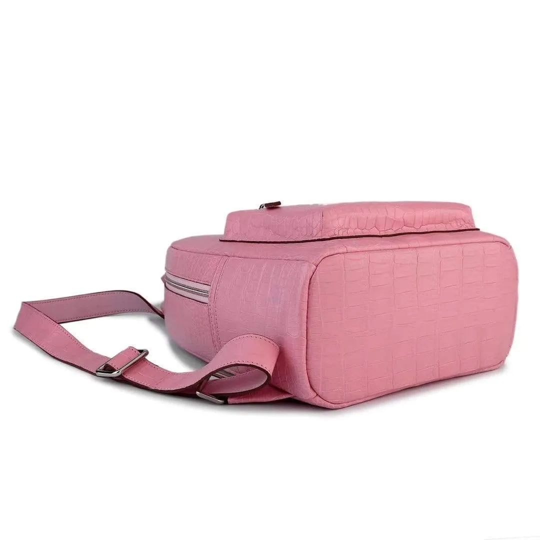 Crocodile Leather Backpack  Pink For Women