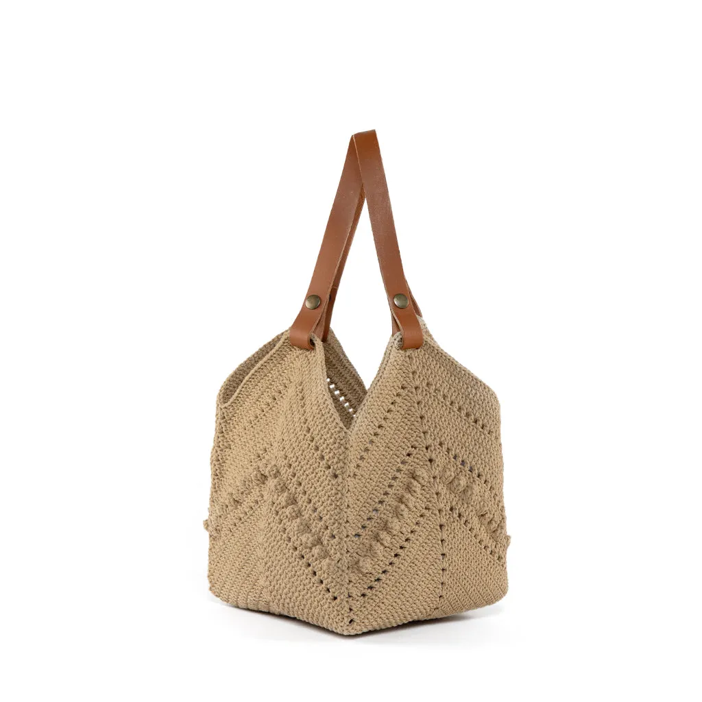 Daniela Knotted Crochet Tote Tan