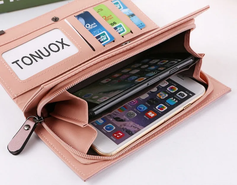 Fashionable Women's Zipper Long Purse With Wristband For Money Mobile