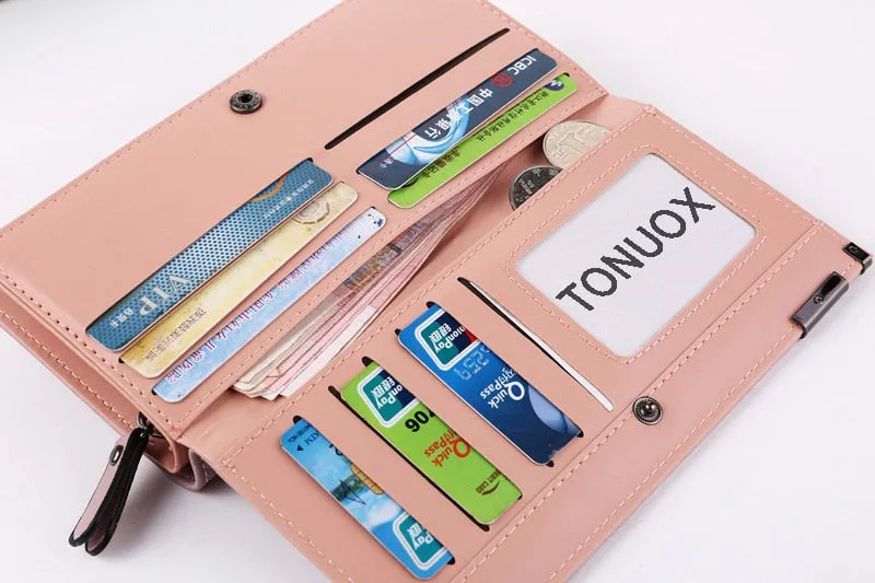 Fashionable Women's Zipper Long Purse With Wristband For Money Mobile