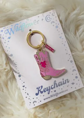 Flaming Cowgirl Boot Keychain