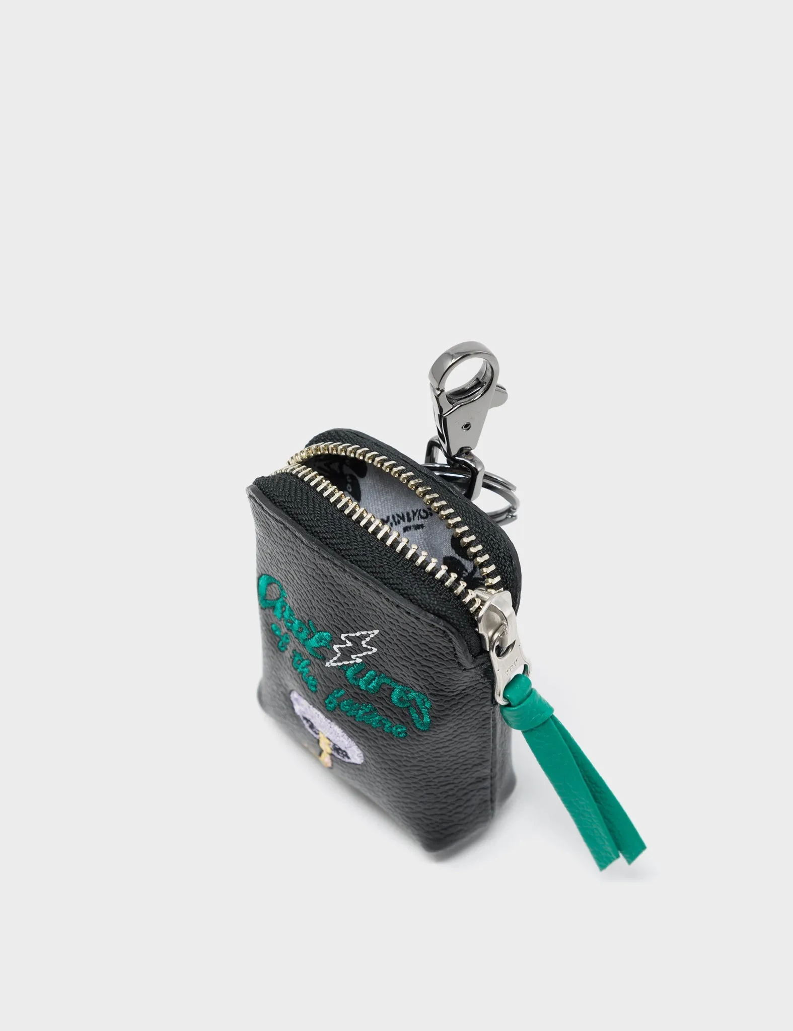 Florence Pouch Charm - Black Leather Woodlands Embroidery