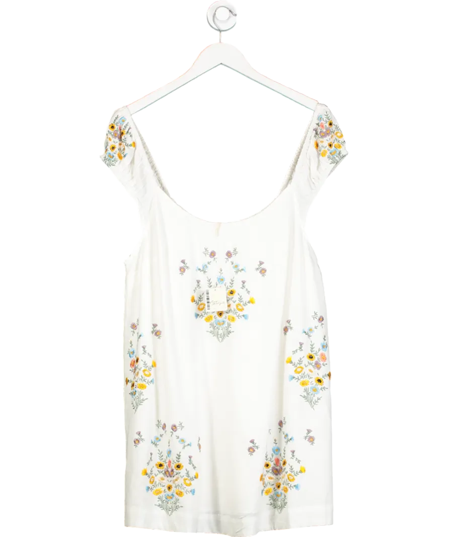 Free People White Wildflower Embroidered Mini Dress UK M