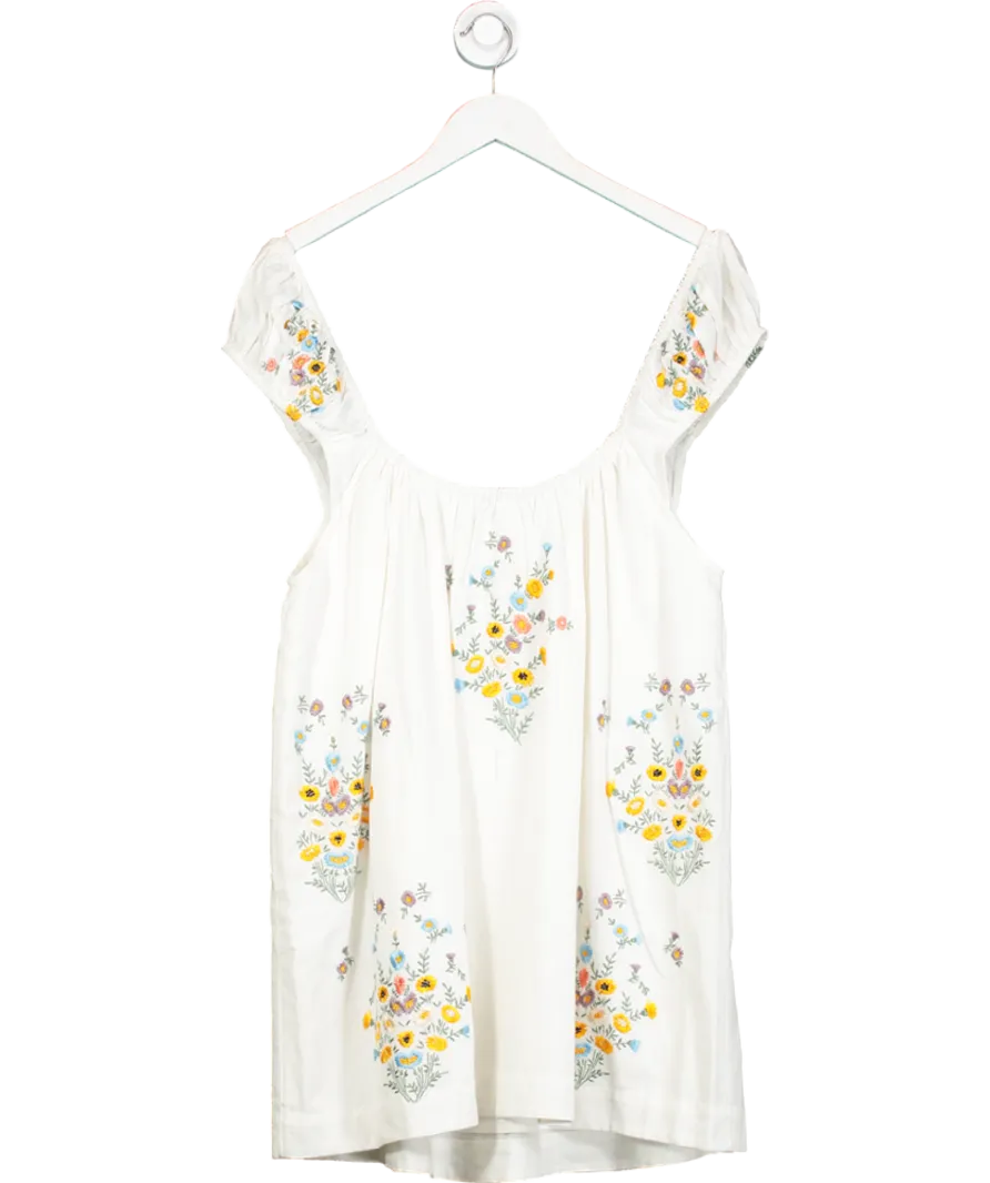 Free People White Wildflower Embroidered Mini Dress UK M