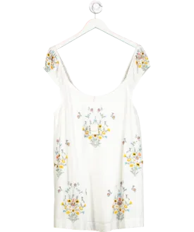 Free People White Wildflower Embroidered Mini Dress UK M