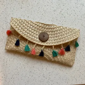 Handmade Natural Straw Tassel Clutch