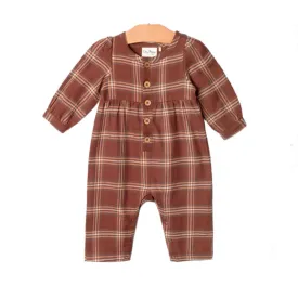 Henley Long Leg Romper - Flannel Rust by City Mouse - FINAL SALE