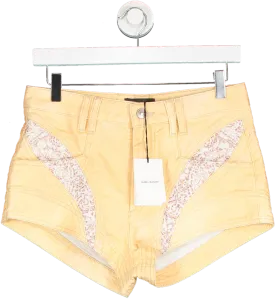 Isabel Marant Orange Patchwork Embroidered Denim Mini Shorts UK 10
