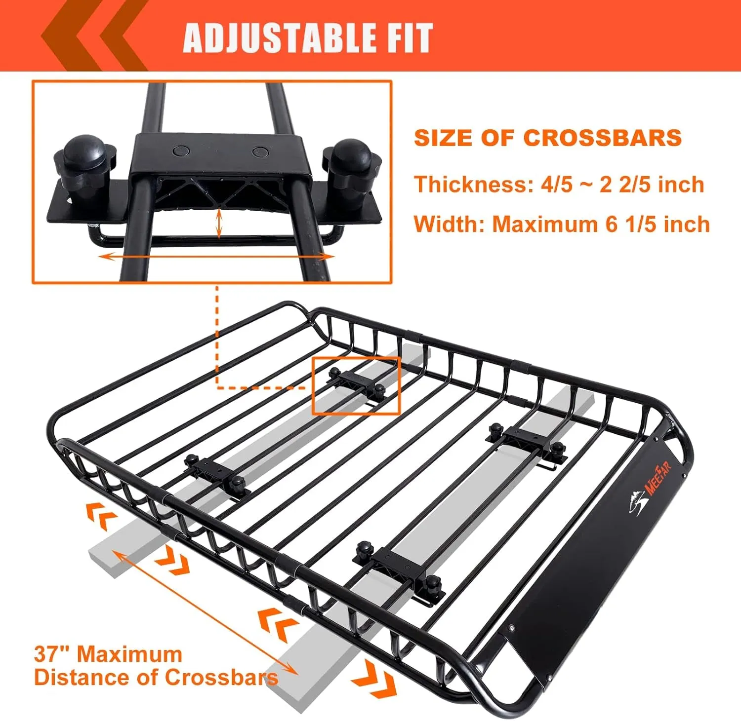 MeeFar Roof Rack Carrier Basket Universal Rooftop 51" X 36" X 5"   Waterproof Bag 15 Cubic Feet (44" 34" 17"), and Cargo Net with Attachment Hooks, Ratchet Straps