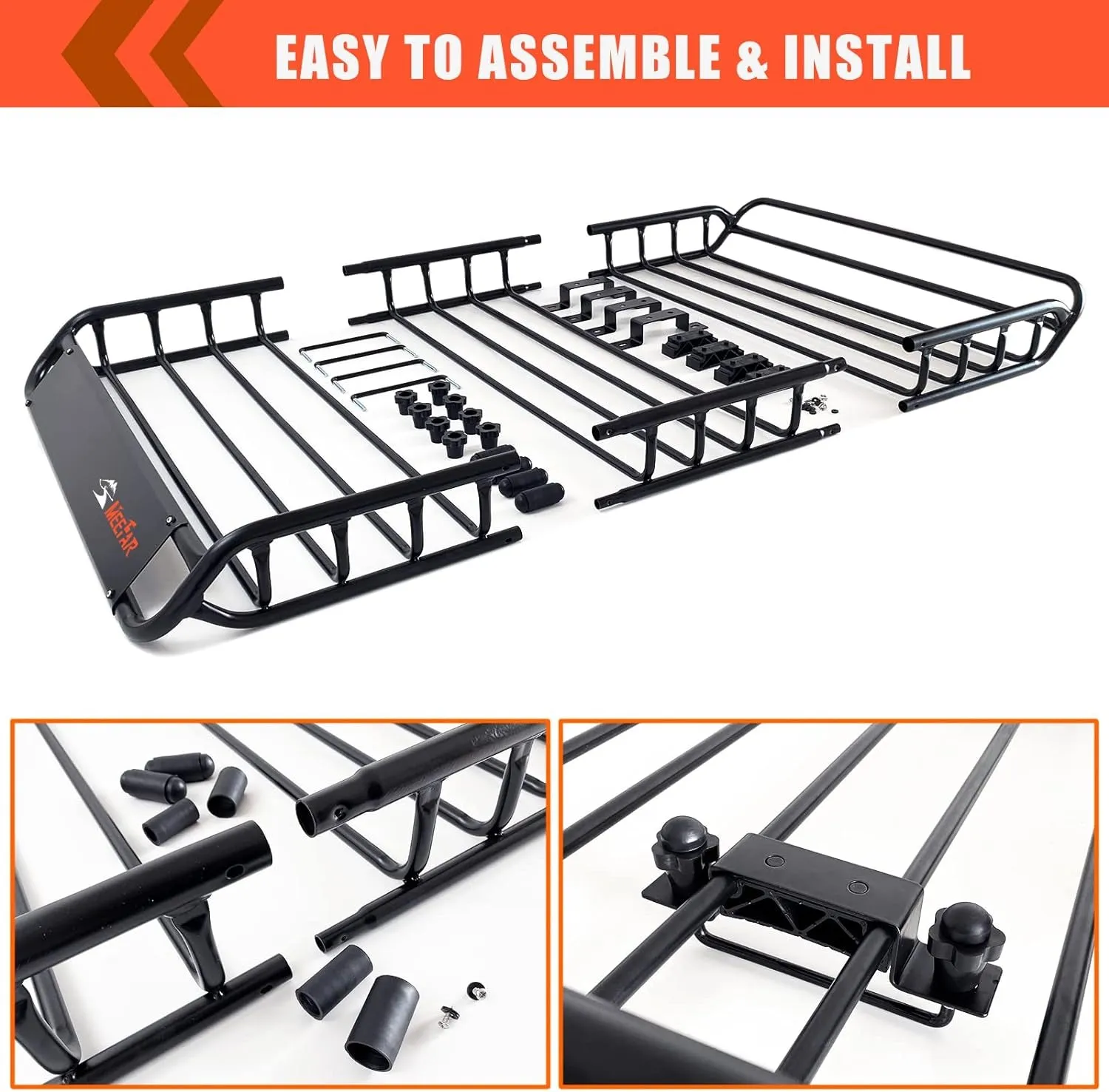 MeeFar Roof Rack Carrier Basket Universal Rooftop 51" X 36" X 5"   Waterproof Bag 15 Cubic Feet (44" 34" 17"), and Cargo Net with Attachment Hooks, Ratchet Straps