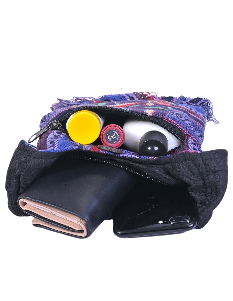 Mushroom Print Cotton Mini Hippie Bag