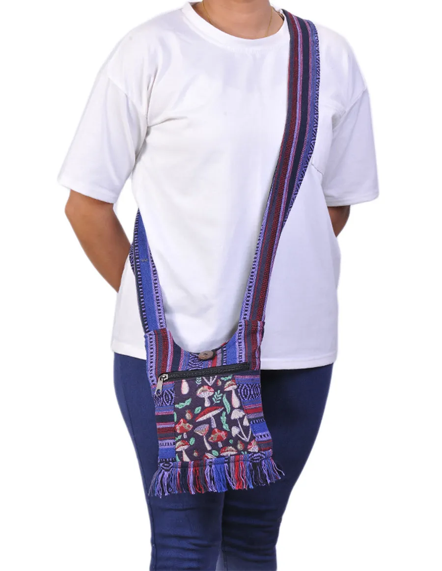 Mushroom Print Cotton Mini Hippie Bag