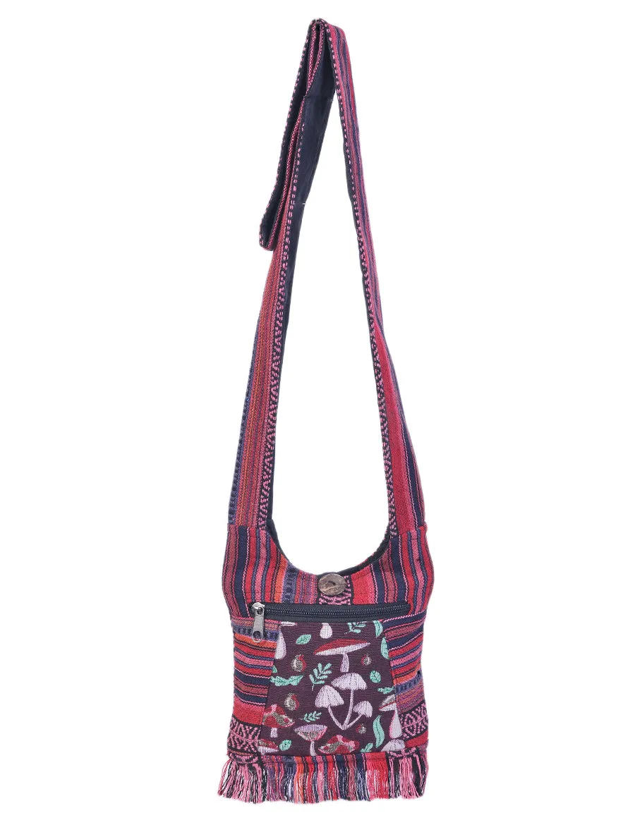 Mushroom Print Cotton Mini Hippie Bag