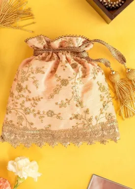 Peach Alia Silk Embroidered Potli Bag
