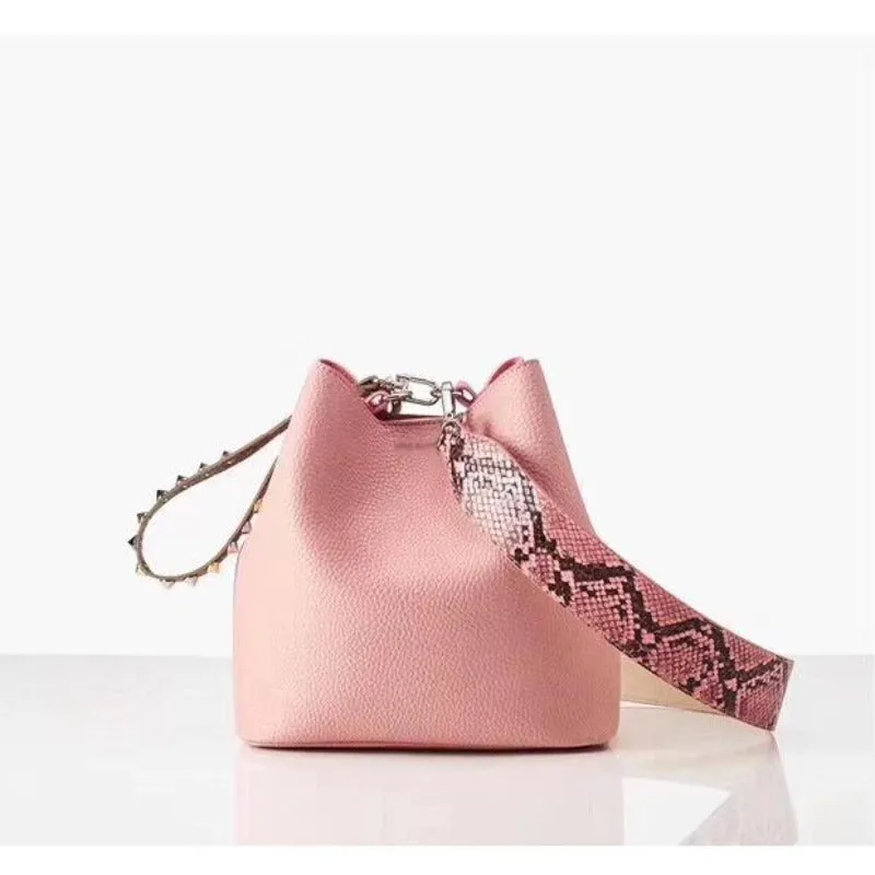 Pink Leopard Strap Bucket Bag