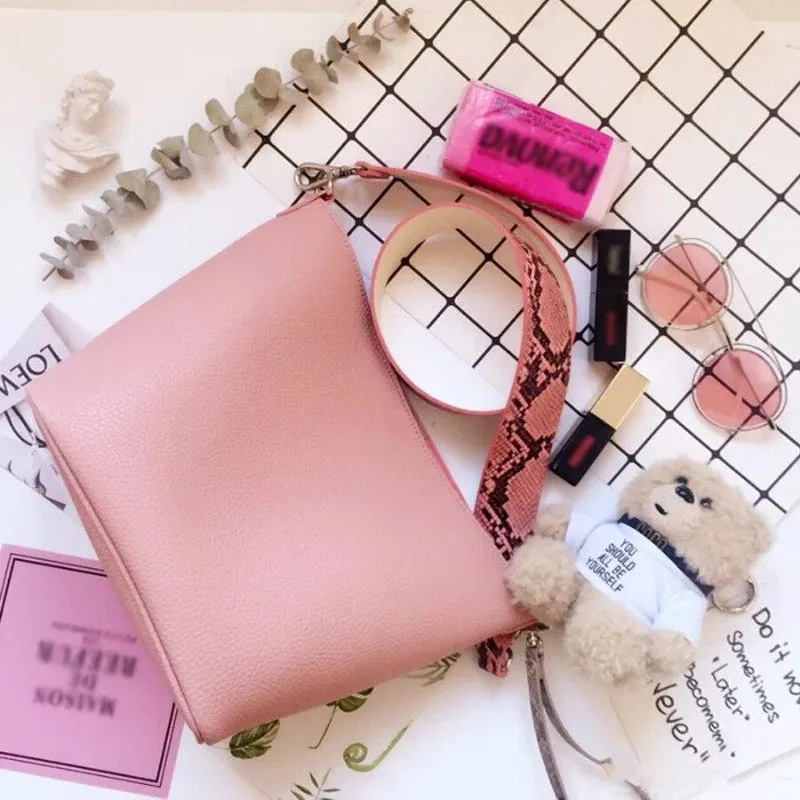 Pink Leopard Strap Bucket Bag
