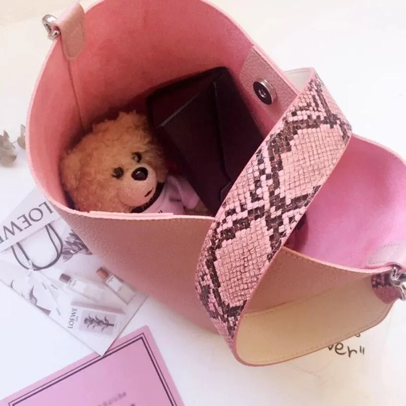 Pink Leopard Strap Bucket Bag