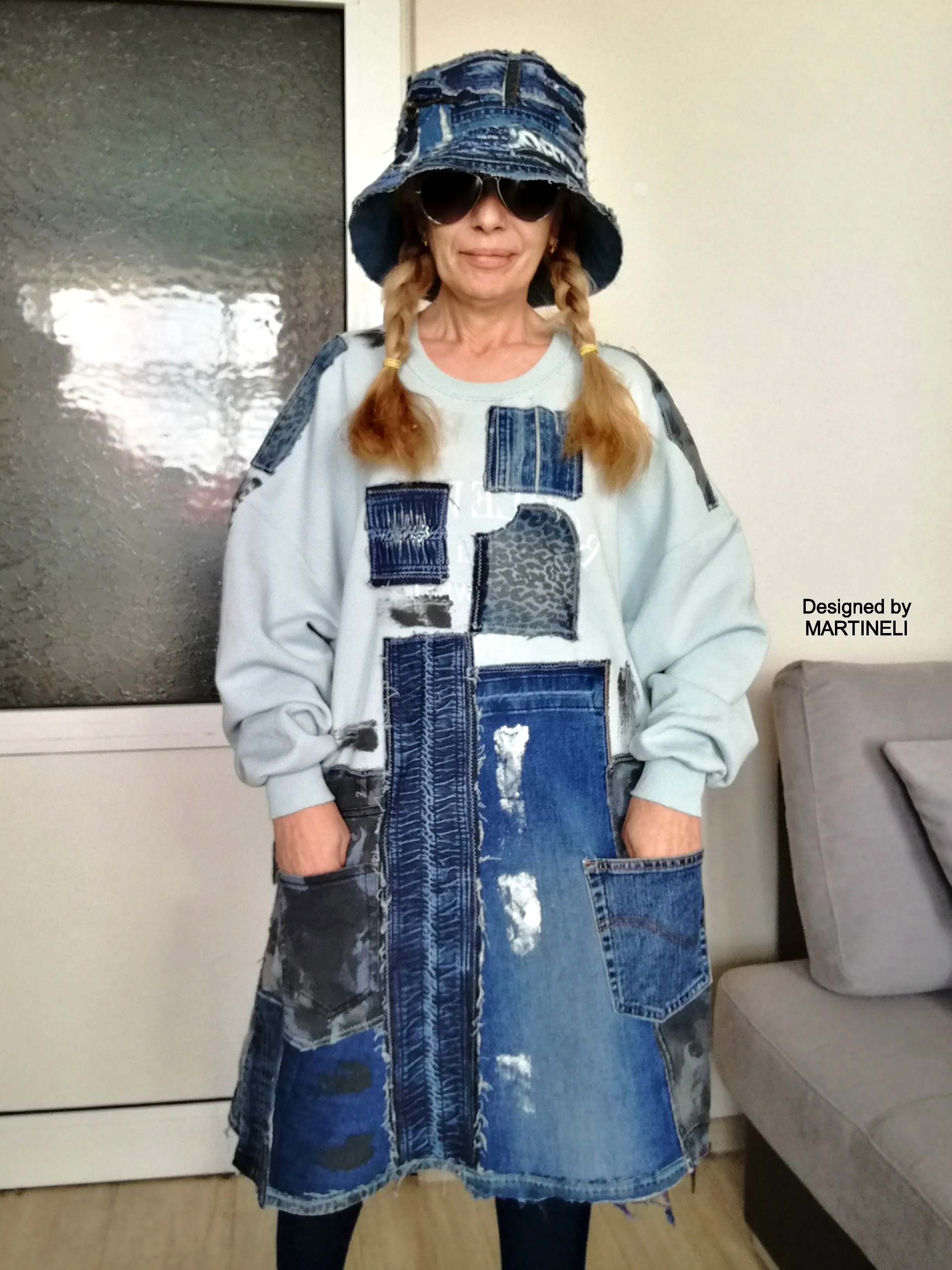 Plus Size Patchwork Denim Dress 2XL Loose Boho Outfits For Women
