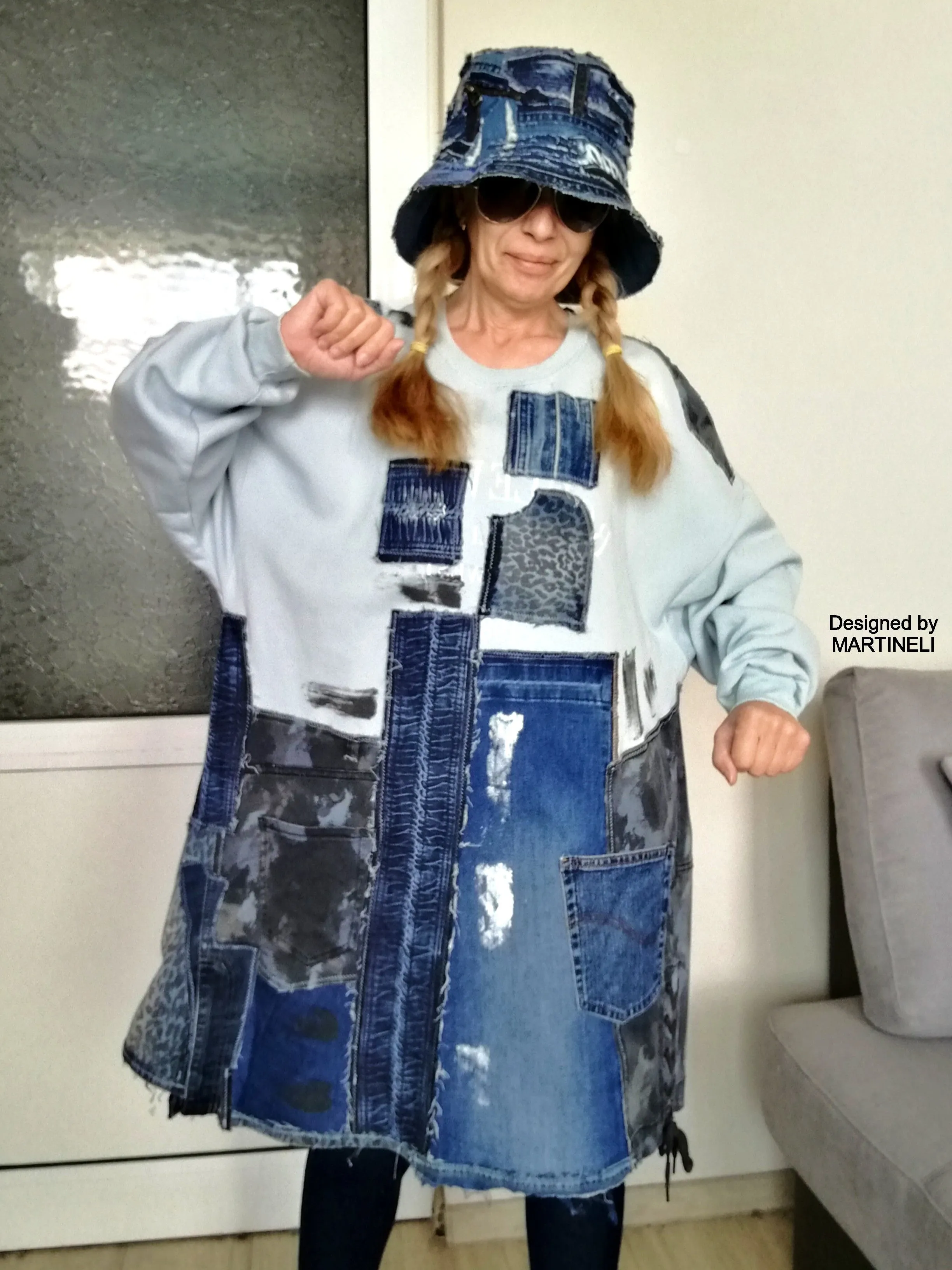 Plus Size Patchwork Denim Dress 2XL Loose Boho Outfits For Women