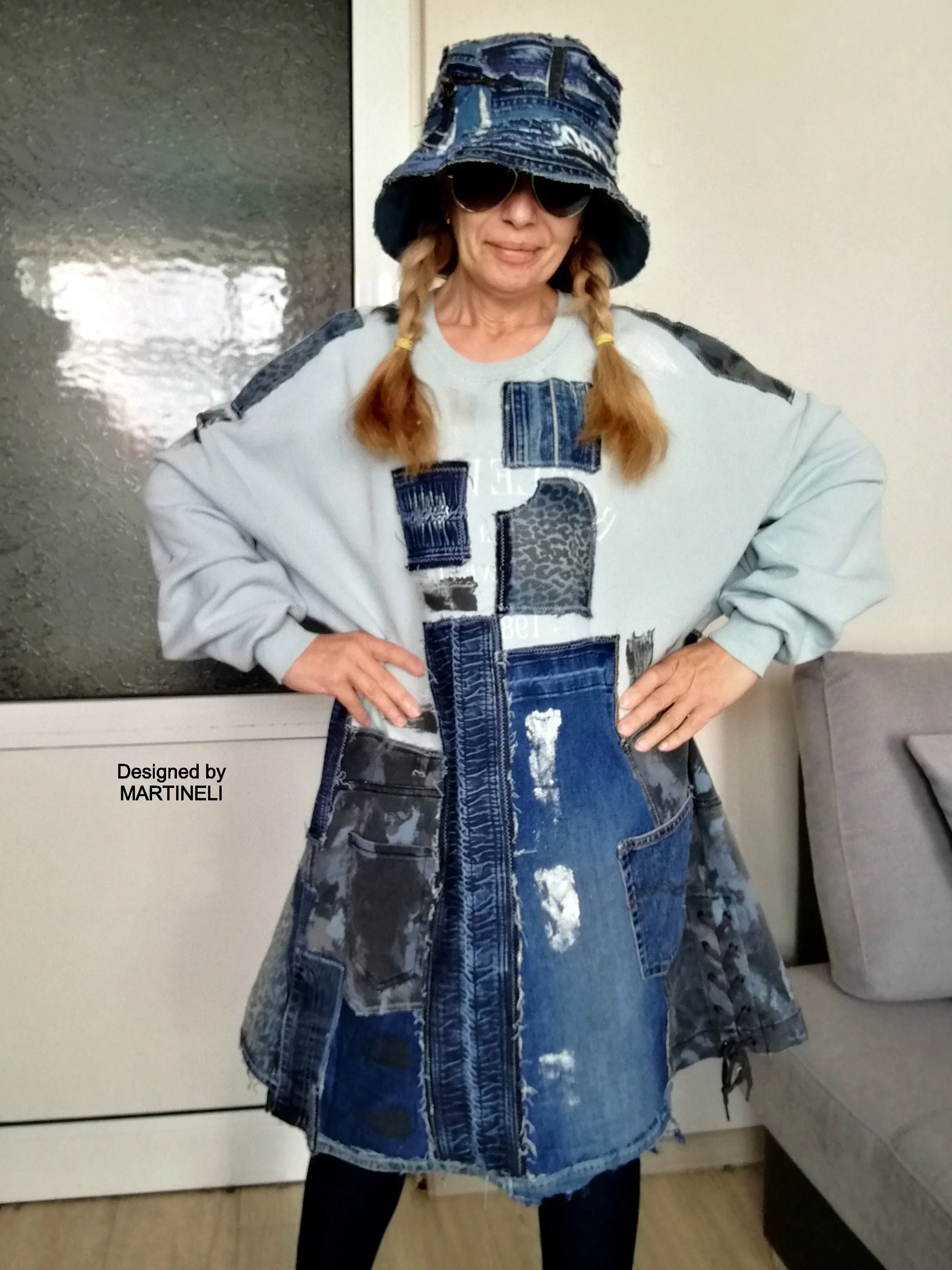 Plus Size Patchwork Denim Dress 2XL Loose Boho Outfits For Women
