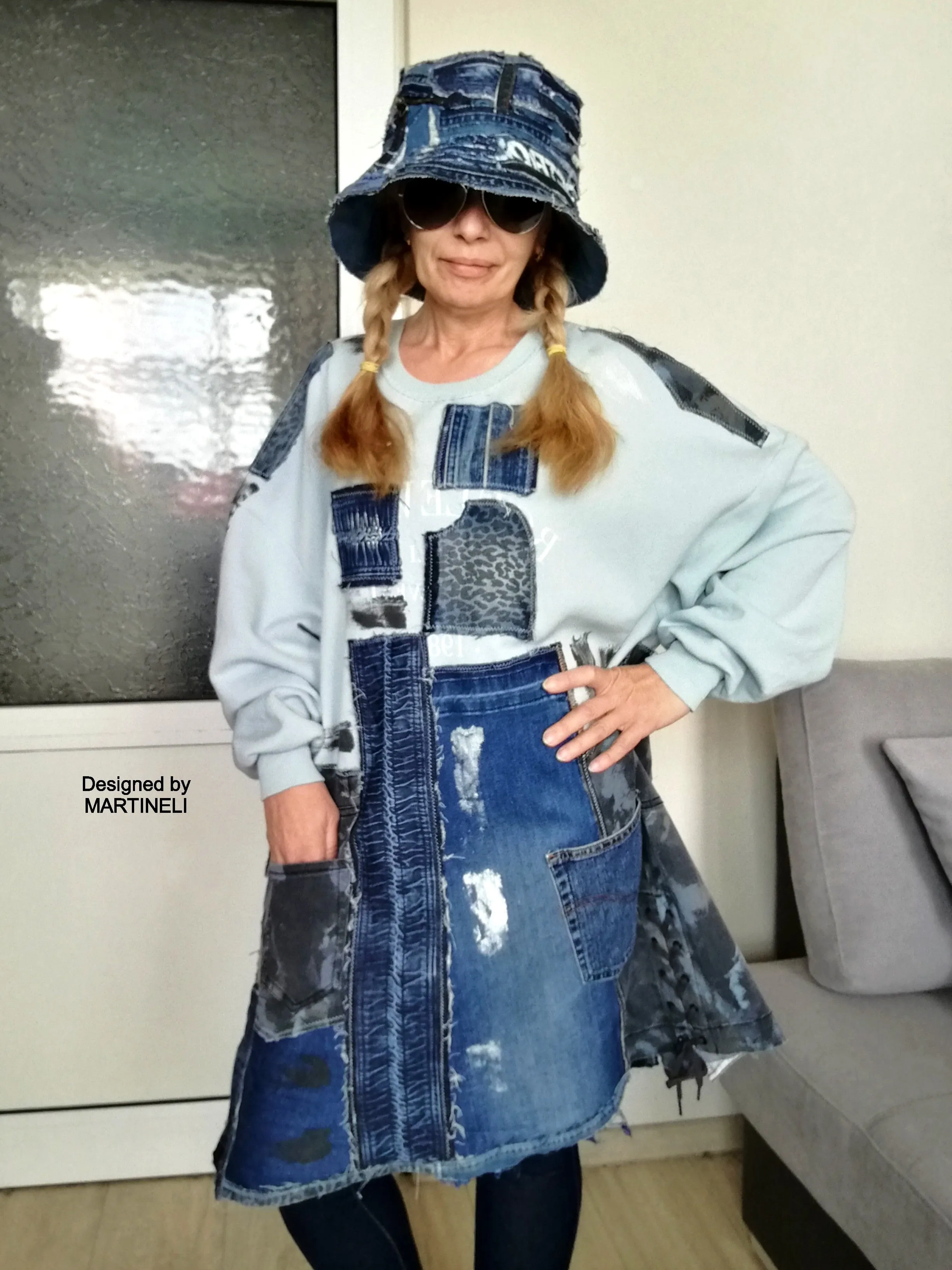 Plus Size Patchwork Denim Dress 2XL Loose Boho Outfits For Women
