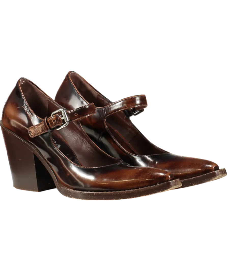 PRADA Brown Leather Mary Jane Court Shoes UK 2 EU 35 👠