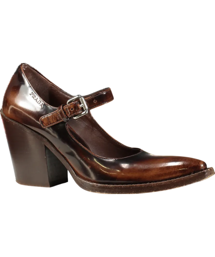 PRADA Brown Leather Mary Jane Court Shoes UK 2 EU 35 👠