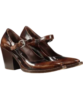PRADA Brown Leather Mary Jane Court Shoes UK 2 EU 35 👠