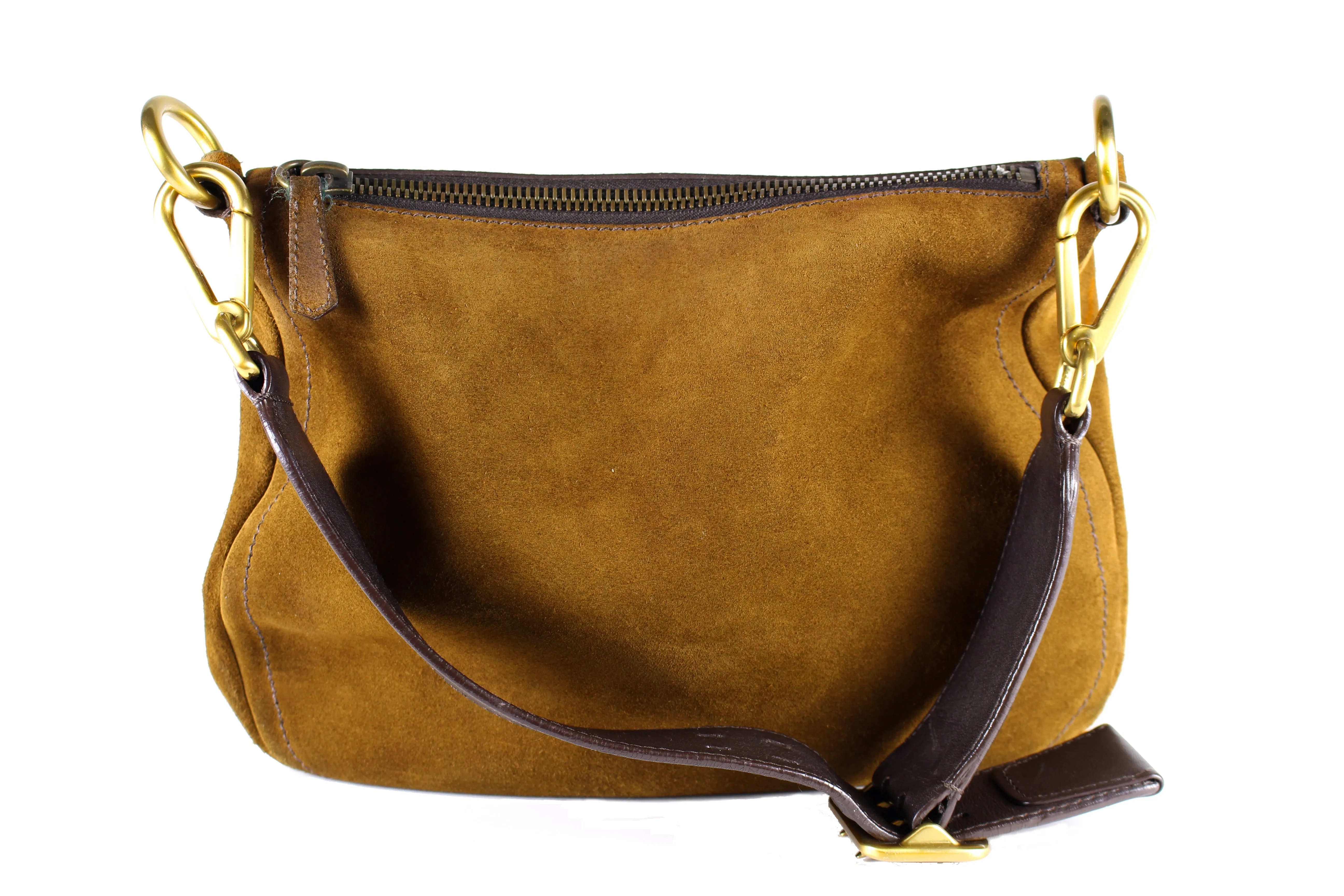 PRADA brown suede hobo shoulder bag