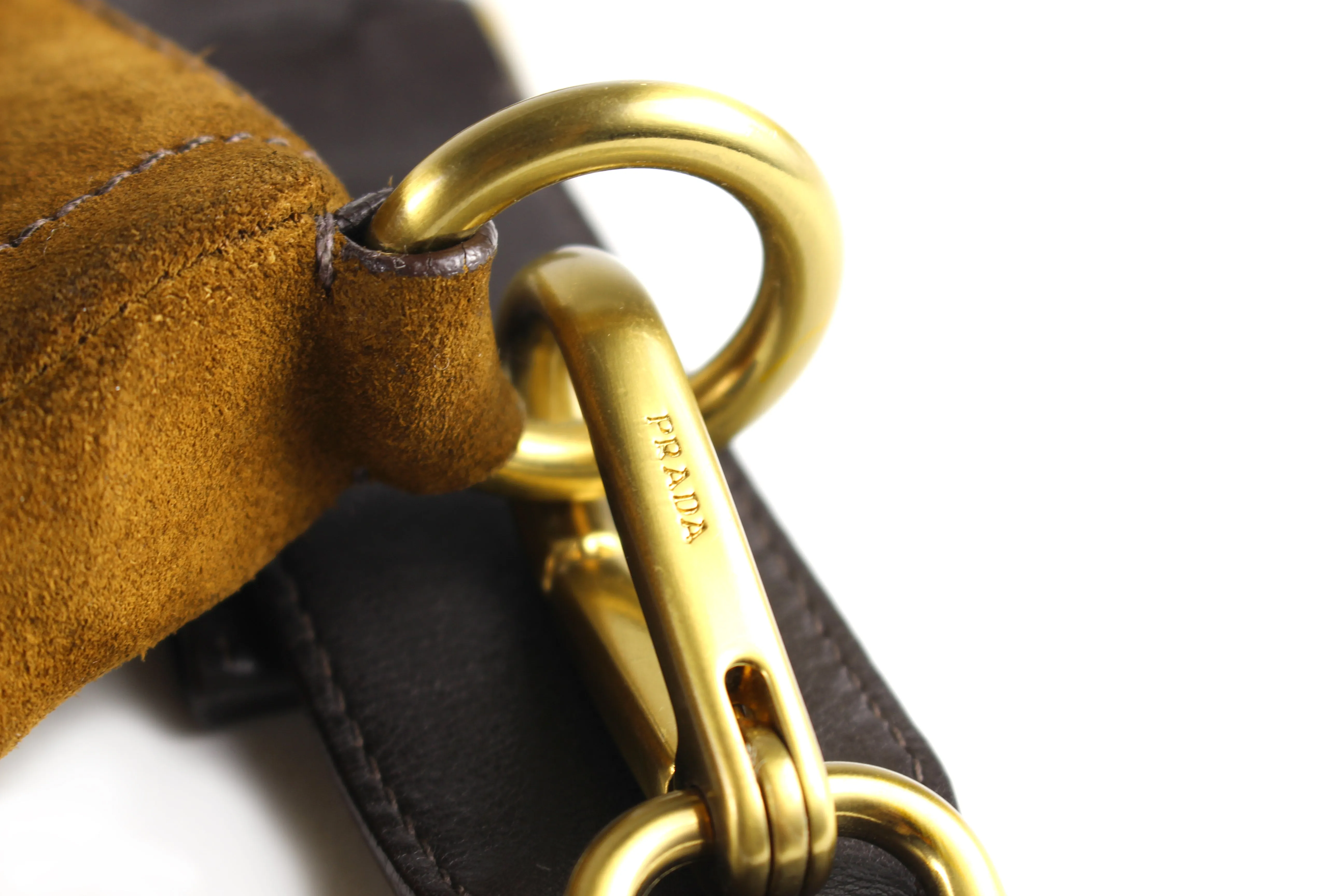 PRADA brown suede hobo shoulder bag