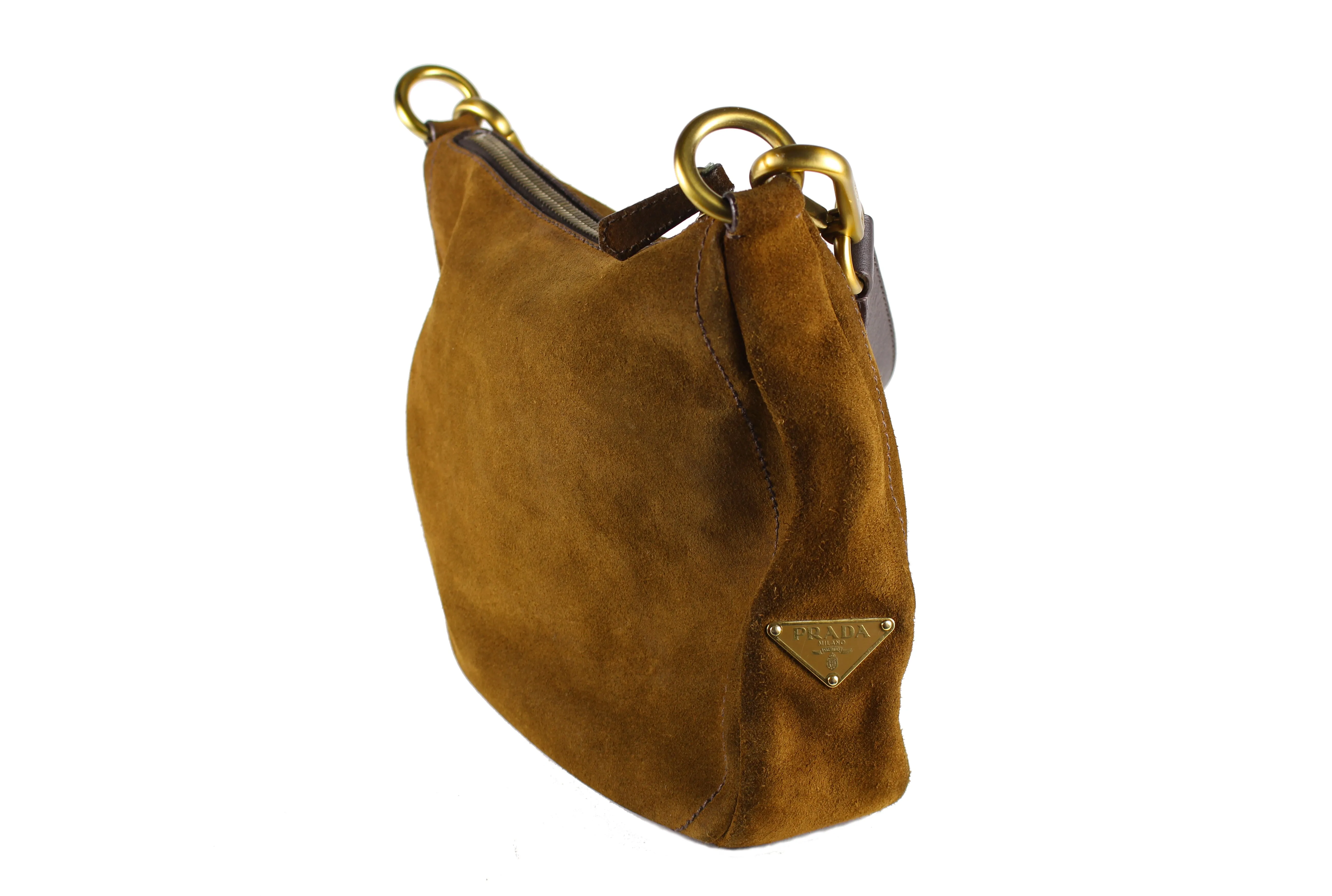 PRADA brown suede hobo shoulder bag
