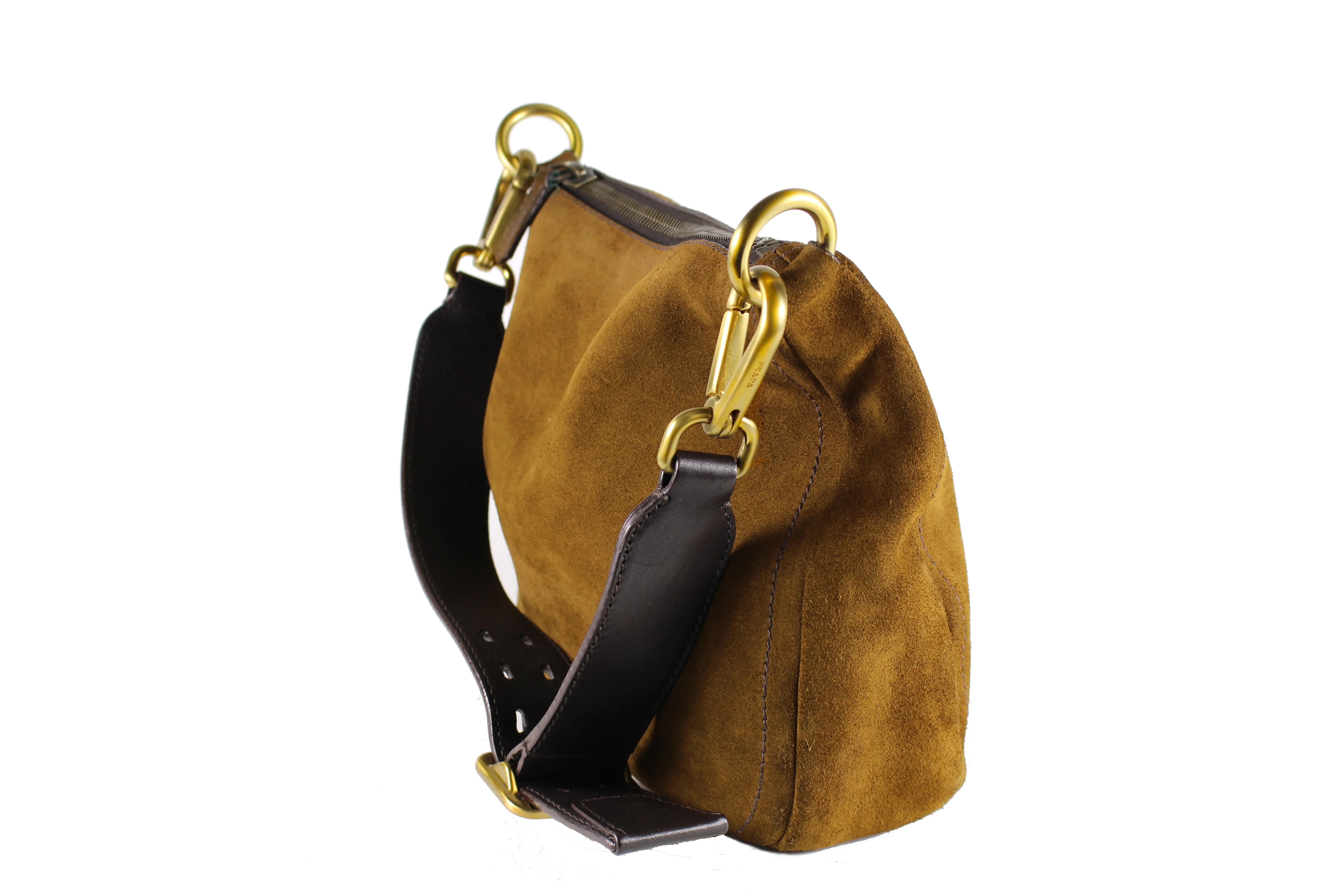 PRADA brown suede hobo shoulder bag