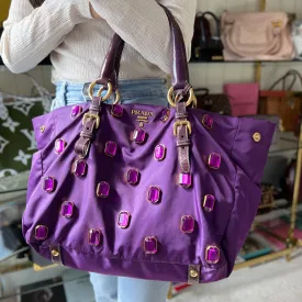 PRADA CRYSTAL EMBELLISHED NYLON TOTE BAG