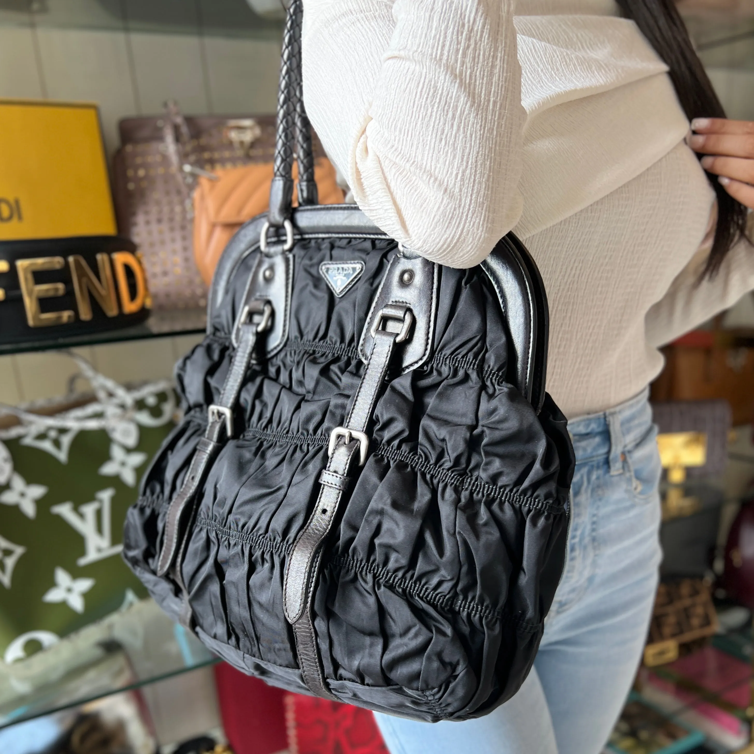 PRADA GAUFRE NYLON SHOULDER BAG