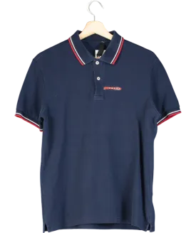 Prada Navy Blue Logo Plaque Polo Shirt UK M