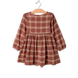 Puff Sleeve Dress- Rust Flannel