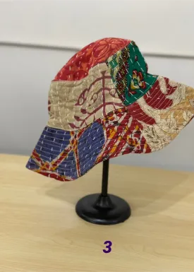 Reversible Bucket Hat of Kantha Patchwork Cotton