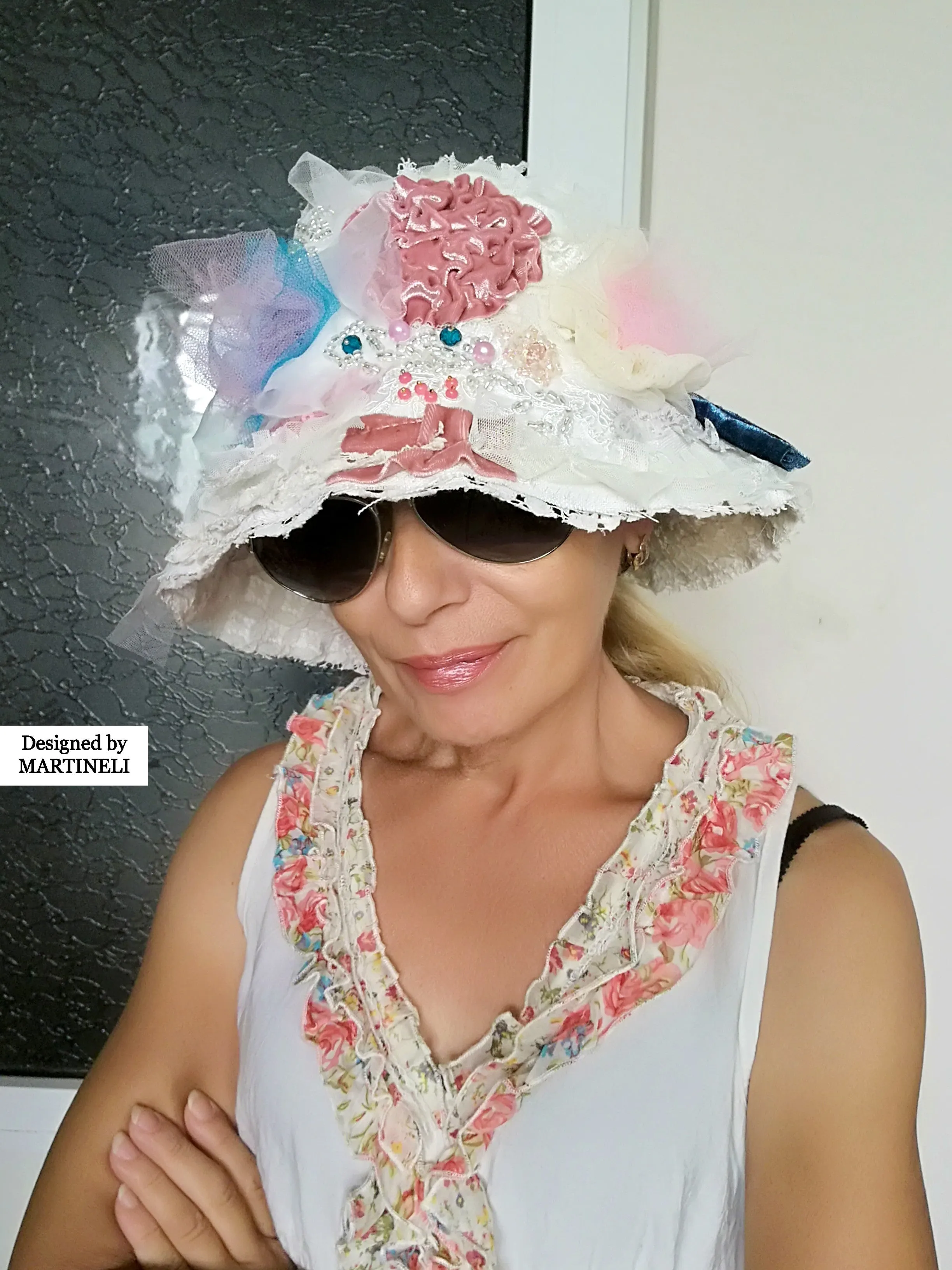 Romantic Boho Bucket Hat Embroidered White Linen Hat For Women